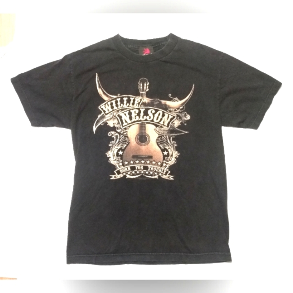 Vintage WILLIE NELSON Country Music Single Stitch Concert Black Tee T Shirt -MED